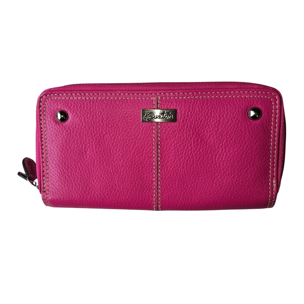New Buxton Pink Double Zip Around Wallet Leather